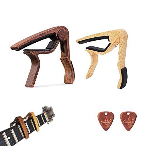 Ckiutn Guitar Capo, 2 Pack Wood Grain Metal Capo For Acoustic Electric Bass Ukulele Guitar Banjo With 2Pcs Guitar Picks #TOP1