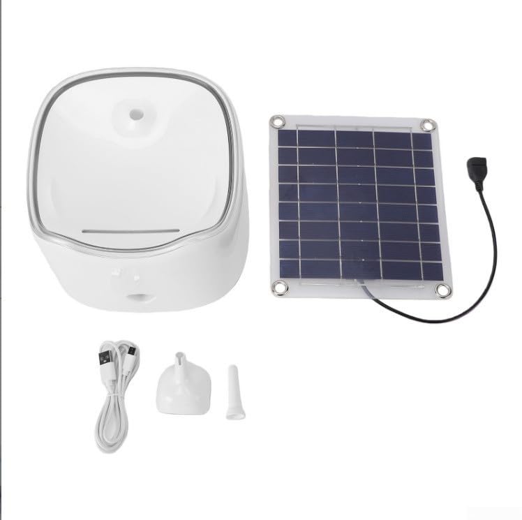 Solar Pet Water Fountain 2.0L Automatic Circulation Solar Powered Cordless Dispenser for Cats Small Dogs Indoor Outdoor Hygienic ABS Material Detachable Easy Clean(white)