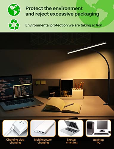 Image of LED Desk Lamp with Clamp - Dimmable Flexible Office Lamp with 5 Colour Modes 5 Brightness for Architect PC Work Study Reading Drawing