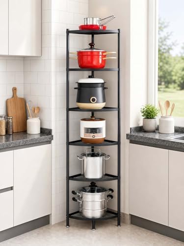 6-Tier Kitchen Corner Pot Rack, Floor Standing Corner Shelf