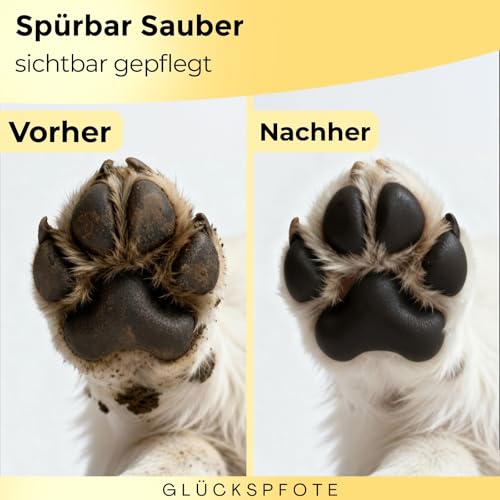GLÜCKSPFOTE® Pfotenreiniger für Hund & Katze [200ml] | Reinigt & Pflegt natürlich - Pfotenschaum ohne Wasser | Hundepfoten Reiniger Pfotenpflege für Hunde ideal zur Pfotenreinigung für Hunde