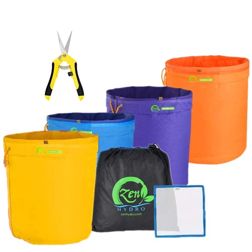 iPower 5-Gallon 4 Herbal Bubble Hash Bags Ice Essence Extraction Kit with Free Press Screen and 6.5ââ Pruning Shear Hand Pruner, 5 Gallon Set, Straight Stainless Steel Blades, Yellow