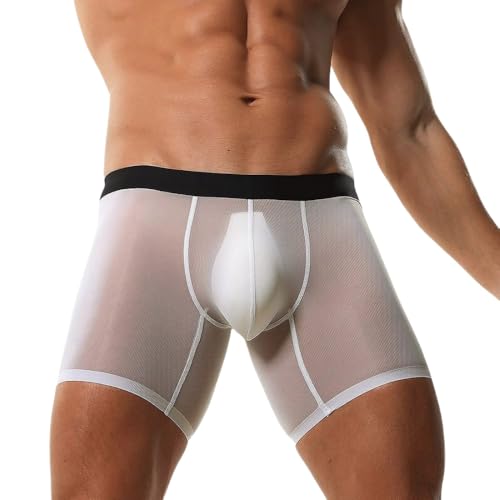 Mens Mesh Underwear Ice Silk Boxer Brief Male See Through Underpants Cooling Extended Protect Crotch Sport Shorts3
