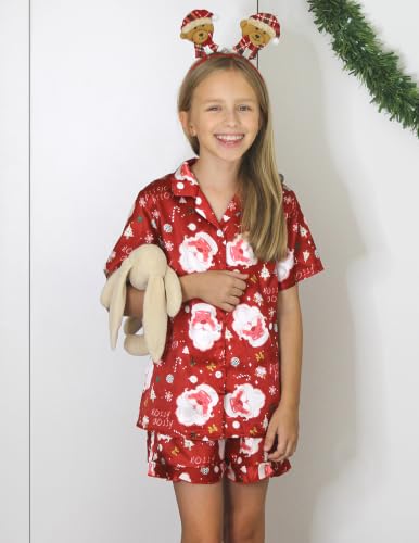 Image of Arshiner Girls Pajamas Silk Satin Pajama Set Button Pjs Ruffle Sleepwear | 2 Piece Nightwear, Silky Soft Lounge for Little & Big Kids, Ideal for Sleeping and Sleepover Party