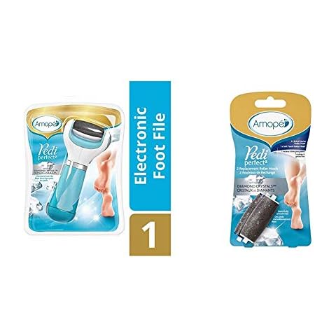 Amope Pedi Perfect Electronic Dry Foot File-Callus Remover With Diamond Crystals, Blue, Regular Coarse, Batteries Included and Pedi Perfect Electronic Foot File Mixed Refills, 2 Count Cover