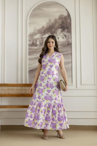 Image of Daevish New Rayon Floral Printed Flared Maxi Dress for Women | Women Maxi Dress