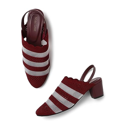 Image of Marc Loire Women's Knitted Round Toe Block Heel Mules for Casual and Formal Wear