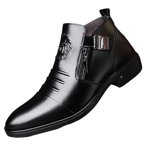 Scarpe da Uomo Autunno Inverno Nuove Business Alte in Calda Pelle di Cotone con Zip Laterale, vestibilità Comoda for Occasioni D'ufficio, Scarpe Casual Eleganti for Gentiluomini(Black,39 EU)