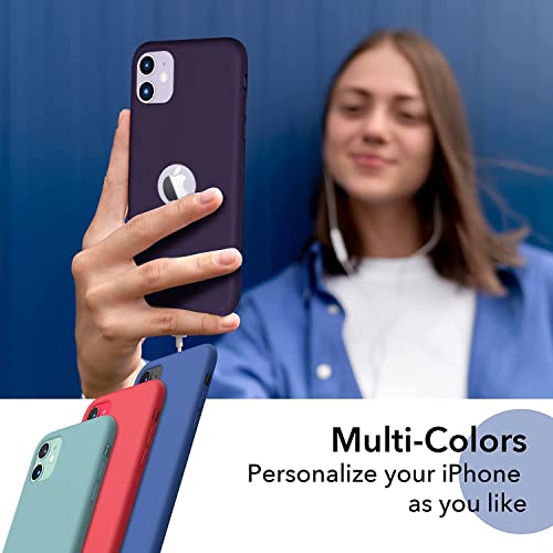 Image of VONZEE Microfiber Logo Cut Compatible for iPhone 11 Case Liquid Silicone Cases Non-Slip Full Body 4 Layer Protectives Shockproof Back with High Raised Camera Lips Deep Purple