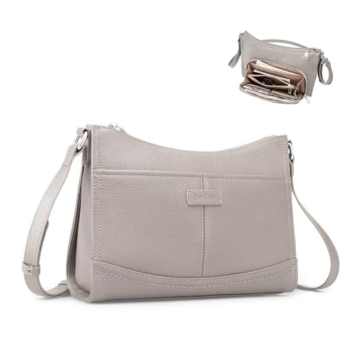 befen Bolsa tiracolo de couro genuíno para mulheres, pequena bolsa feminina com bloqueio de RFID integrada, bolsas antifurto, Bege cinza