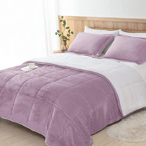 Seward Park Lavender Purple Fuzzy Sherpa Comforter Set Full Queen Size, Soft Fall Winter All Season Girls Bedding Comforter Sets 3 Piece (1 Comforter and 2 Pillow Shams)
