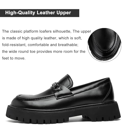 Mens Leather Platform Chunky Slip On Horsebit Loafers Classic Round Toe Non-Slip Lug Sole Business Casual Work Dress Shoes for Formal Party Wedding Office3