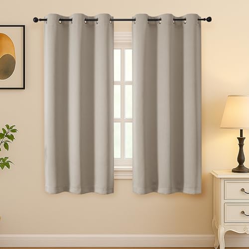 Image of Simplebrand Stone Room Darkening Curtains for Bedroom 63 Inch Length 2 Panels Set, Thermal Insulated Energy Saving Curtains for Kids Room, Grommet Solid Nursery Window Treatment Drapes, W40 x L63