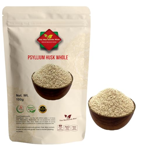 Psyllium Husk Whole 100g - High Fibre Supplement - Natural Soluble Fibre Flakes - Pure Isabgol for Baking Smoothies & Cooking - Non-GMO & Vegan-Friendly