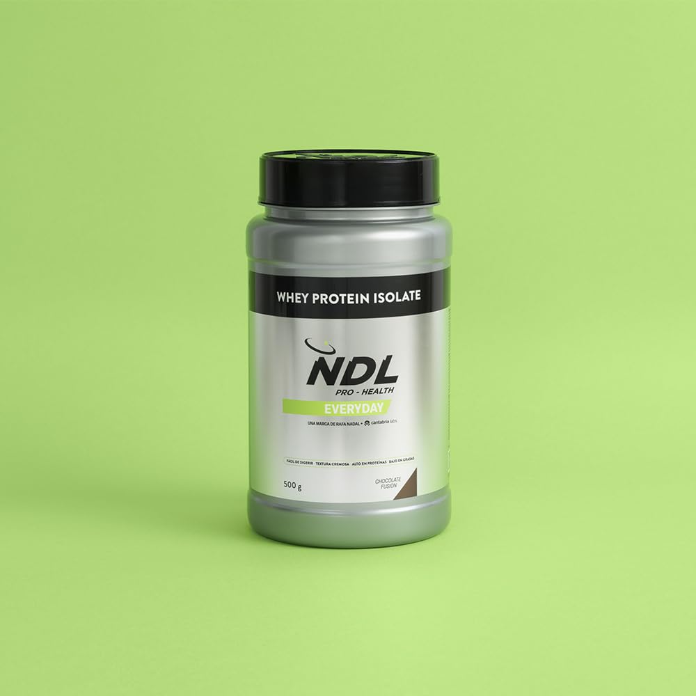 NDL Pro-Health Proteína Isolate Chocolate | 90% Aislado de suero | Probióticos Pepzyme Pro® | Bajo en azúcar y grasas | Alta pureza y digestibilidad | 500g | Una marca de Rafa Nadal & Cantabria Labs