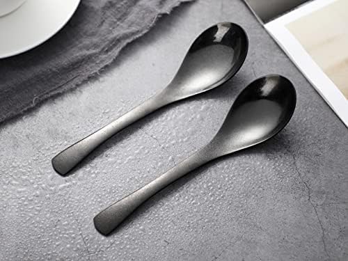 Miniatura 6 de Juego de 6 cucharas de mesa redondas de acero inoxidable con espejo pulido de plata para ramen