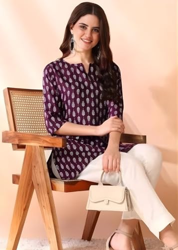 Image of Women's Short Kurti in TopsTunic Rayon Cotton Blend | Ladies Ethnic Tunic