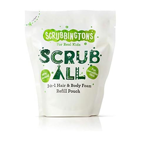 Scrubbingtons Scrub All Children's 3 in 1 Shampoo, Conditioner & Body Wash Foam for Sensitive Skin Refill Pouch 1 x 200ml Cover