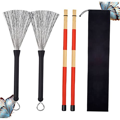 Baquetas para batería con cepillos de bambú y bolsa miniatura 3