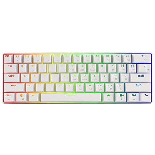 RK61 Bluetoothキーボード メカニカルキーボード 有線/Bluetooth両対応 防水 61キー防衝突 青軸 小型 プログラム可能 ゲーミングキーボード 3つデバイス同時切替可能 RGB発光LEDバックライト付き USB充電 コンパクト 英語配