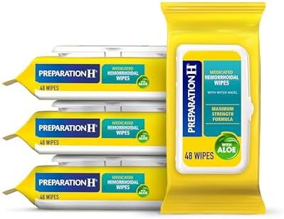 48 Count (4 Count) : Preparation H (48 Count) Flushable Medicated Hemorrhoid Wipes, Maximum Strength Relief With Witch Hazel And Aloe, Pouch (Pack Of 4)
