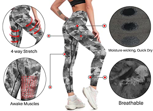 Cerburny Women's Athletic Workout Leggings High Waisted 4-Way Stretch Yoga Pants Running Exercise Tie Dye Pants3