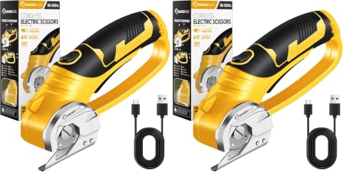 Image of SakerPlus Cordless Electric Scissors, 4V Cardboard Cutter, Box Cutter Fabric Scissor with Safety Lock & LED Light, Rechargeable Power Rotary Cutters for Box Carpet Fabric Plastic Leather (Pack of 2)