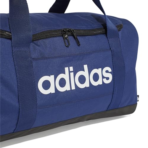 Image of adidas Unisex Essentials Linear Duffel Bag, Dark Blue /White, S