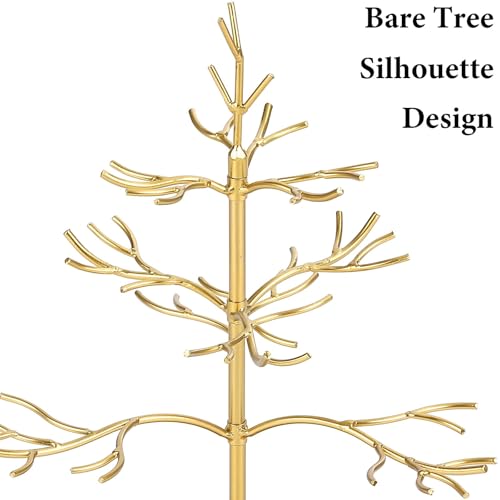 Ironlux Ornament Display Tree Stand, 15\" Small Metal Bare Tree Silhouette Display Stands, Gold 3-Tier Branches Ornament Tree Stand Accessory for Halloween Christmas Balls Bauble Decorations