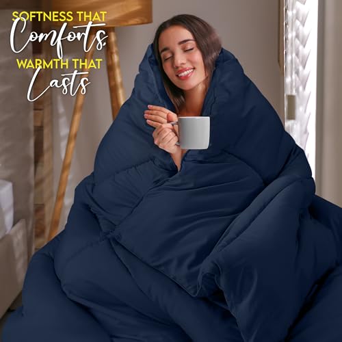 Utopia Bedding Comforter Duvet Insert, Quilted Comforter with Corner Tabs, Box Stitched Down Alternative Comforters King Size (Navy)