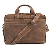 Leather Laptop Messenger Briefcase Bag for Men - Vintage Laptop Satchel with Adjustable Strap - Fits 16' Laptop – Office, Travel & Work-Tan