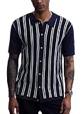 Man Casual Vintage Knitted Dress Shirt 1940s Retro Knit Button Up Shirts S D/Navy