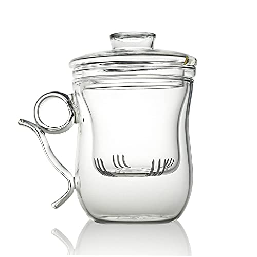 The Exotic Teapot Glass Infuser Mug Cup, 350ml, Removable Filter Strainer for Loose Tea, Ultra Clear Glass Mug, Drip Catcher Lid