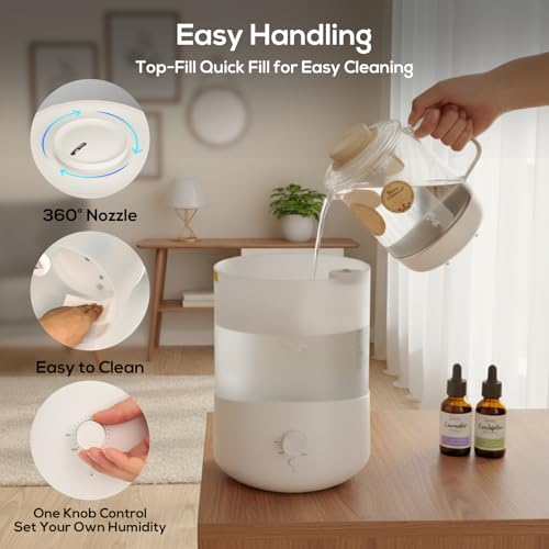 Romon Humidificateur d'Air Chambre, Diffuseur Huiles Essentielles, Purificateur Silencieux pour une Ambiance Confortable, capacité de 2,5 L Blanc – Image 4