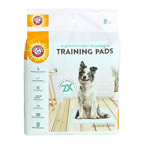 Arm & Hammer Green Tea Dog Training Pads - 8Ct Disposable Pet Training Pads with Super Absorbing Green Tea & Baking Soda for 2X Odor Control - Leakproof & Recycled Training Pads for Dogs