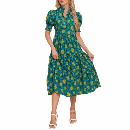 Image of Kedera Women Summer Casual Maxi Dress Trendy 2026 Puff Short Sleeve V Neck Ruffle Tiered Flowy Boho Beach Long Dresses