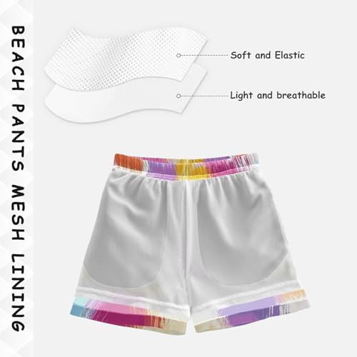 Pigsaly Boys' Swim Board Shorts Tartan Colorful Brush Stroke Boy's Swim Trunks Kids Swimwear 3T4