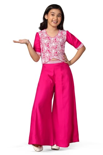 Image of Fashion Dream Girls Silk Blend Ethnic Top & Palazzo Set|Kids Salwar Set|Indo Western