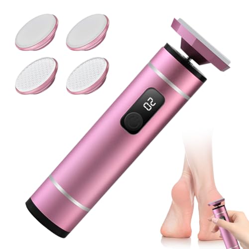 Hornhautentferner Elektrisch, USB-Aufladbar Hornhautentferner, Einstellbare Geschwindigkeit Professionelle Pediküregerät mit 4 Nano-Glasaufsätzen für rissige Fersen, Hühneraugen & Hornhau (Rosa)