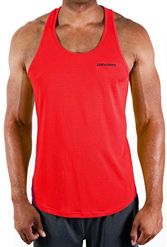 Devops 3 Pack Men's Y-Back Dri Fit Muscle Gym Workout Tank Top (Small, Black/Charcoal/Red) #TOP1