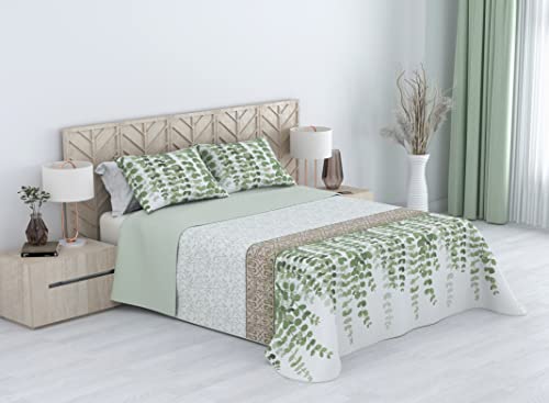 RESTAR Colcha Bouti Estampada Lisa | Cama 90/180x260cm, Belfast-Verde |100% Poliéster | Incluido 1 Funda Cojín 50x70cm | Fabricado en España