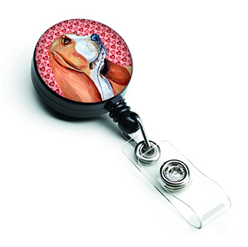 Caroline's Treasures LH9152BR Basset Hound Hearts Love and Valentine's Day Portrait Retractable Badge Reel for Nurses ID Badge Holder with Clip Retractable Employee Badge Holder, Belt Clip, Multicolor