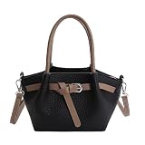 YUGSHNKFC Bolso de hombro retro coreano de poliuretano con cierre y correa ajustable para un transporte diario organizado, Black, with pendant