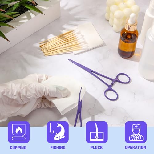 Image of BBTO Hemostat Curved and Straight Hemostat Forceps Piercing Pliers Forceps, Stainless Steel Straight and Curved Pliers, Fishing Tweezer(Lilac,2 Pcs)