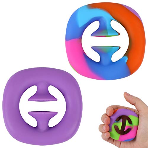 EVERMARKET Snap Fidget Toys, Funny Suction Cup Stress Relief Toy Click Finger Sensory Toy Silicone Push Toy Noise Making Squeeze Toy Party Popper Noise Maker Fidget Block Toys 2 Pack (Rainbow Purple)