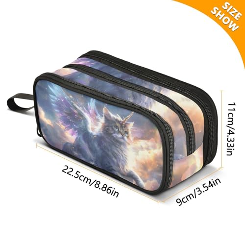 Image of Unicorn Cat with Wings Pencil Case Box Boys Girls Large Pencil Pouch Zipper Compartments Big Capacity Stationery Pen Bag Organizer for Kids Teens Adults School Office
