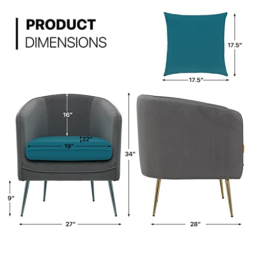 Monibloom Sofa Chair Living Room Arm Chair Bedroom Reading Chair, Peacocke Blue/Gray Contrasting Colors Upholstered Dining Barrel Chair W/Backrest Pillow, Mid Century Modern Comfy Suede Singel Sofa #TOP2