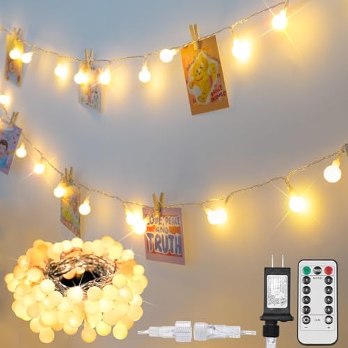 suddus String Lights Indoor Bedroom, 100 Led Globe Fairy Lights Plug in with Remote Timer Connectable, Twinkle Lights for Outdoor, Dorm, Classroom, Patio, Backyard, Living Room, Christmas, Warm White…