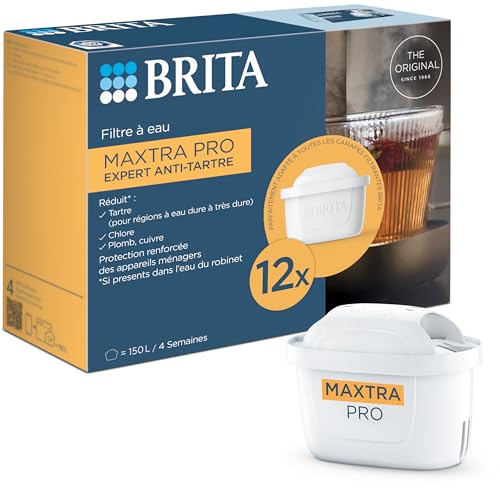 BRITA Wasserfilter Kartusche MAXTRA PRO Extra Kalkschutz (12er-Pack) Jahrespack, Original Ersatz-Wasserfilter für alle BRITA Kannen, filtert Kalk, ultimativer Geräteschutz: Der Heißgetränke-Spezialist