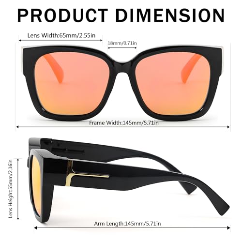 Image of SIPHEW Mirrored Sunglasses Polarized Fit Over Glasses for Women - Trendy Large Square w UV400 Protection Sun Glasses